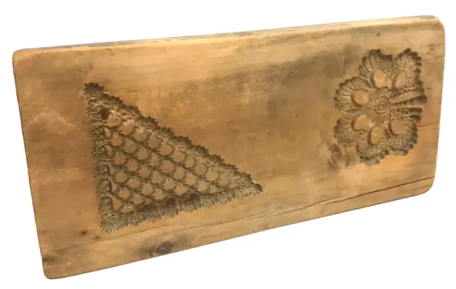 Antique German Wood Springerle Cookie Board Double Sided Primitive Folk Art