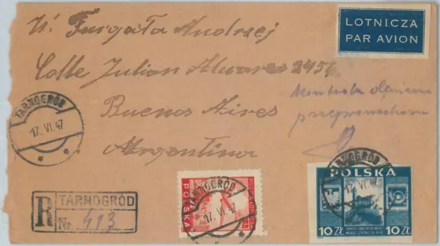 75346 - POLAND - Postal History: IMPERF STAMP on airmail COVER to ARGENTINA 1947