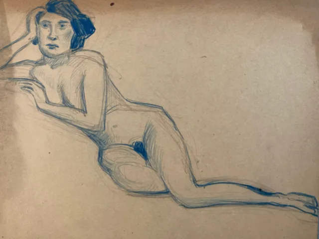 Hermoso Dibujo Desnudo Antiguo Lápiz Sobre Papel Mujer Chica Erótico 10 Arte