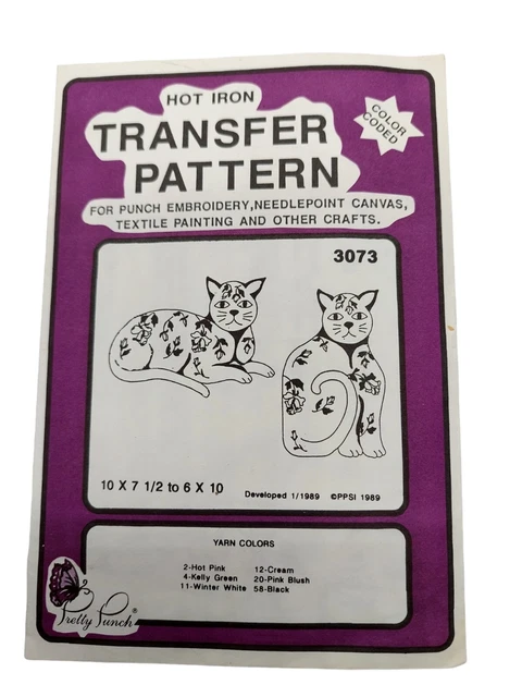 Patrón de transferencia de hierro caliente vintage codificado por colores para gato #3073