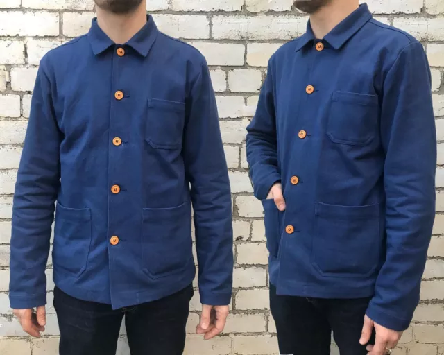 60s Style French Navy Cotton Twill Chore Worker Jacket - Wooden Buttons