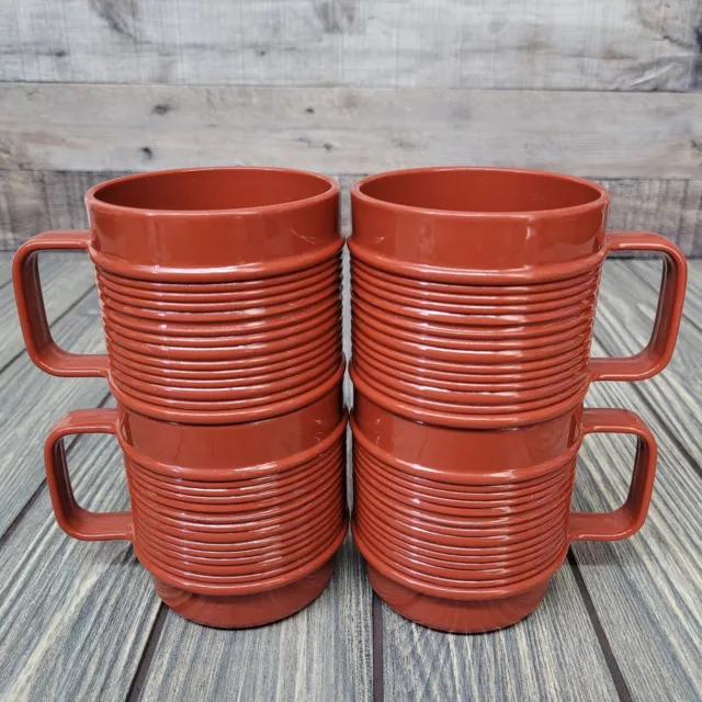 Vintage Rubbermaid White Speckled Ribbed Stackable Coffee Cups