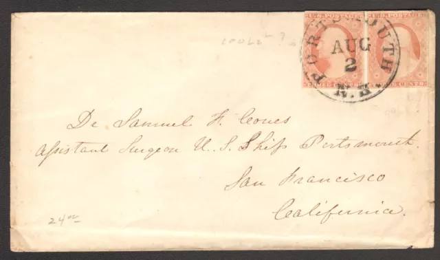 USS U.S. Ship Portsmouth Cancel NH Cover Double Rate to San Francisco California