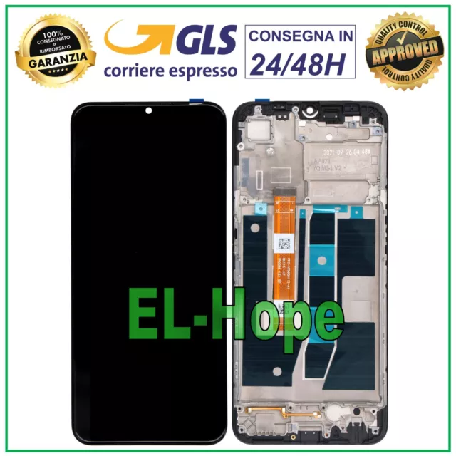 Display Lcd + Frame Per Oppo A54S Cph2273 Touch Screen Vetro Assemblato Nero