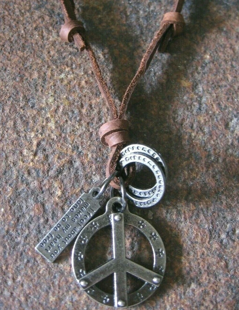 Peace Halskette Anhänger Hippie Surfer Style Leder Beach braun Surferkette Kette