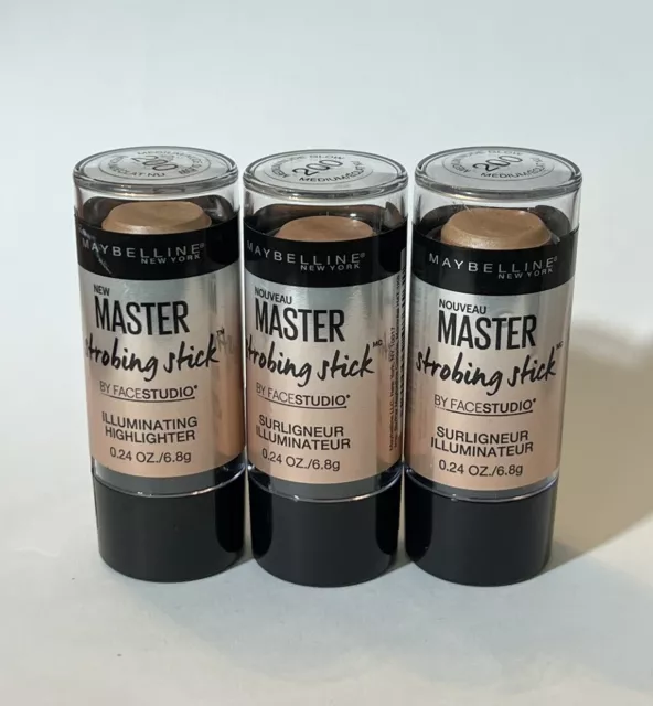 Lot Of 3 Maybelline Master Strobing Stick Highlighter #200 Medium Nude Glow