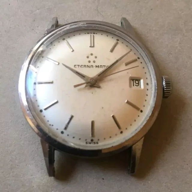 Vgc Eterna-matic Rare Vintage St.Steel Automatic Not Working Watch,cal.1424U