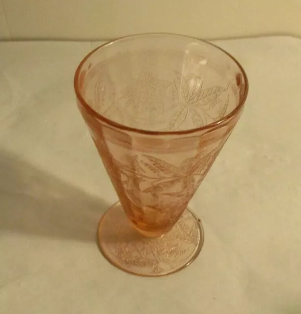 4 Floral Pink Poinsettia Depression Glass 7 Oz Ft.water Tumblers 4 3/4" Mint