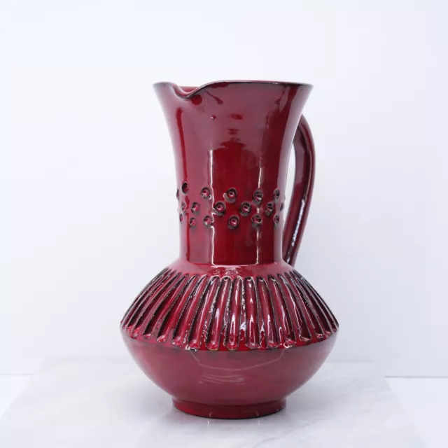 Rosenthal Netter Ceramic Pitcher Red Italian Vintage Signed with Handle 10" 3