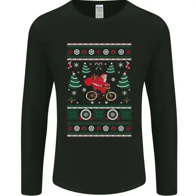 T-shirt ciclismo Babbo Natale ciclista da uomo manica lunga
