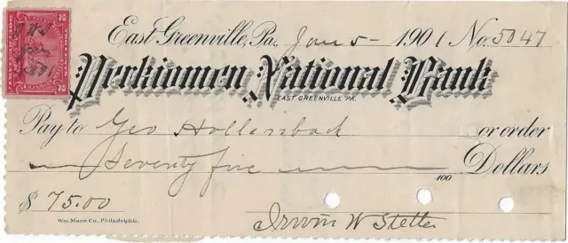 Perkiomen National Bank~East Greenville, Pa~George Hollenbach, Pottstown,Pa~1901