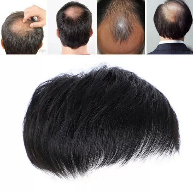 Peluca de pelo negro para hombre, peluquín con Clip, peluca superior corta