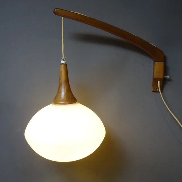 Walnut Frosted Glass Danish Mid-Century Modern Wall Hanging Light Fixture Scone
