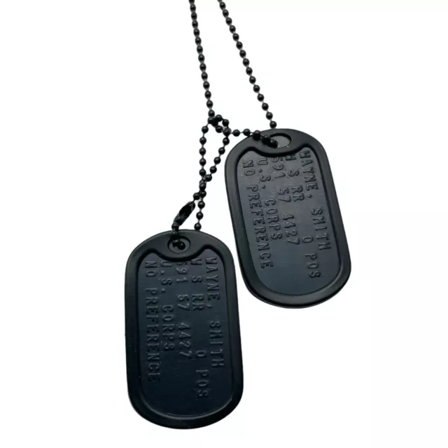 BLACK SPECIAL FORCES US MILITARY ARMY ID DOG TAGS SET by THEDOGTAGCO with chains