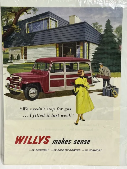 Vintage Advertisement Poster Willys Car Brand In Sleeve And Carboard Back