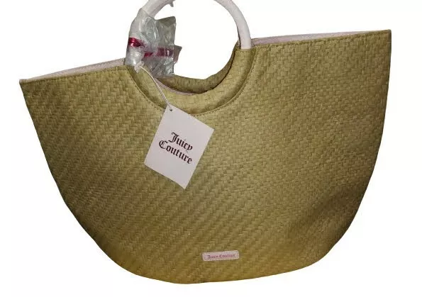 Juicy Couture Wicker Straw Tote Bag Handbag Large XL Lightweight Tan Brown New