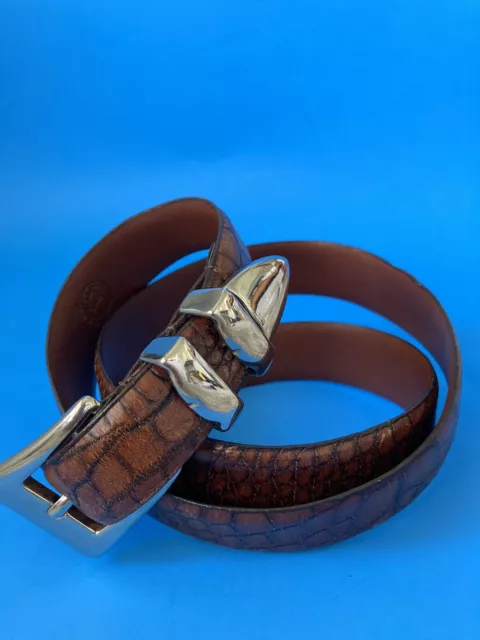 Mens Vtg Torino Italian Embossed Croc Leather Belt 38 USA Made Brown 36 to 40