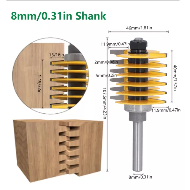 Router Bit 8mm Shank 2 Teeth Adjustable 46mm Cutter Head Cutting Tool For