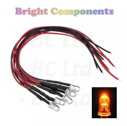 5x Candle/Flickering Pre-Wired Orange LED 5mm : 9V ~ 12V : 1st CLASS POST