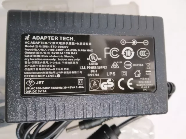 DL-MEMOR PG5-30P35 EU USA  5V 3A Ac STD-0530V ADAPTER TECH P13112200 94ACC1324