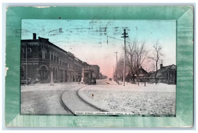1909 Front Street Looking West Winter Rail Road Fargo North Dakota ND Postcardg