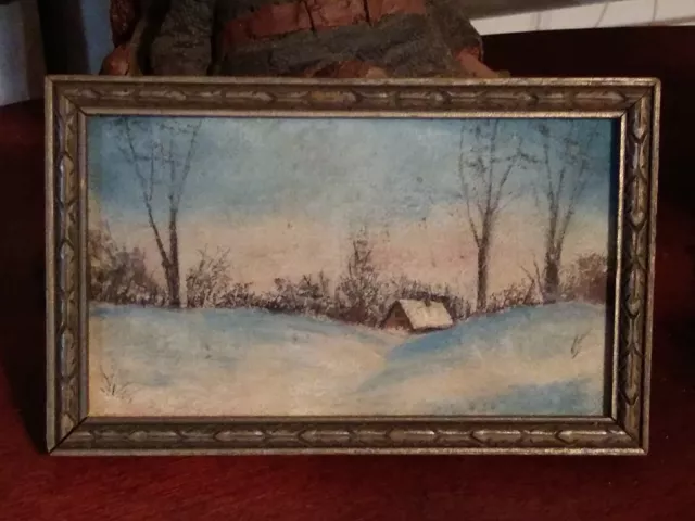 Antique Late 19th Early 20th Century Chalk Pastel Winter Snow Landscape Drawing