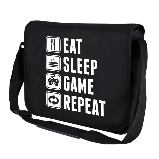 Borsa a tracolla EAT SLEEP GAME REPEAT gamer giocher admin detti divertimento messenger bag