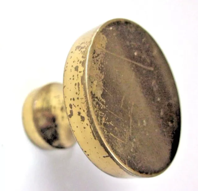 Cabinet Door 1940s Solid Brass Flat Pull Knob Bright Polished 1-1/8" Vtg 1 MCM