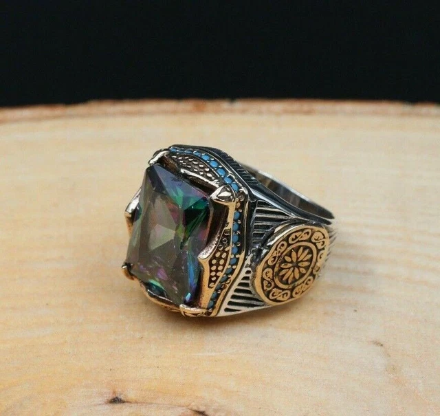 Bague pour homme en topaze mystique faite à la main en argent 925k créée en...