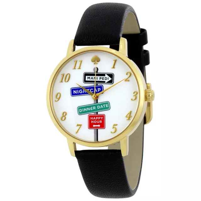 KATE SPADE New York Metro Black Leather Strap Watch 34mm  KSW1128 NEW!