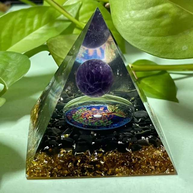 Orgonite Pyramid Amethyst Sphere With Obsidian Healing Chakra Meditation 1pc