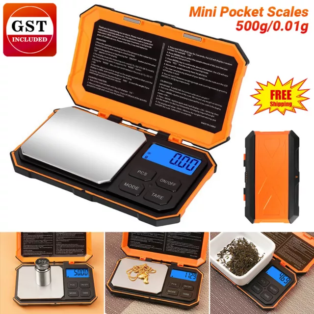 AU Digital Scale Mini Pocket Jewelry 500g/0.01g Gold Silver Coin Gram Herb Grain