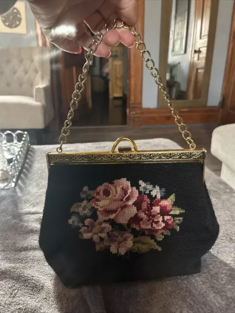 Vintage 1940’s Robinson Custom Bag Petit Point/Needlepoint Floral Evening  Bag