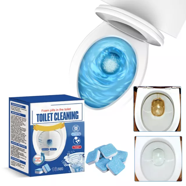 16Pcs Toilet Bowl Cleaner Tablets Effervescent Automatic Bleach Cleaning Pills