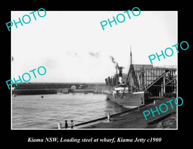 OLD 8x6 HISTORIC PHOTO OF KIAMA NSW LOADING STEEL AT WHARF c1900