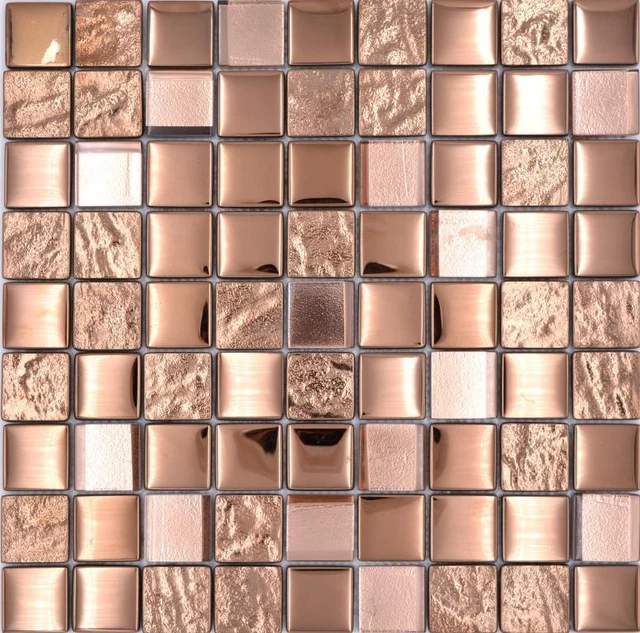 Combi Mix piastrelle mosaico bronzo mosaico in vetro lucido pavimentazione opaca | 1 tappetino