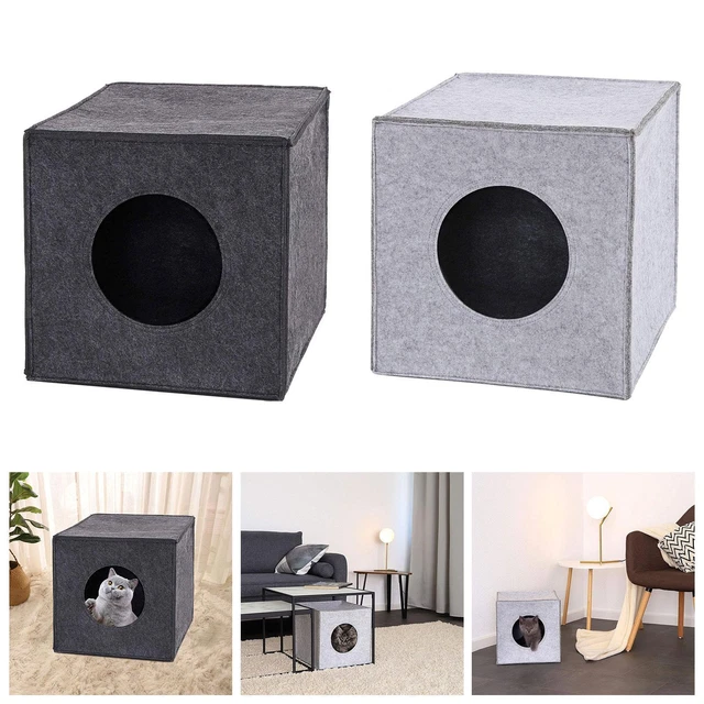 Felt Cave Cube Bed, Sleeping Snooze Indoor Self Warming Cat House, Cat Hideaway