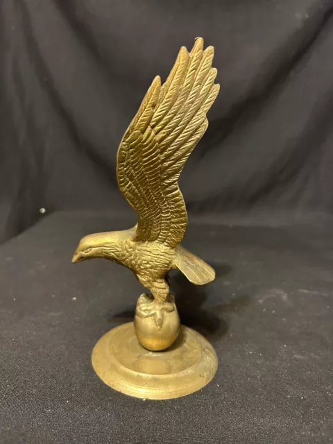 Vintage Solid Brass American Eagle Perched On A Ball