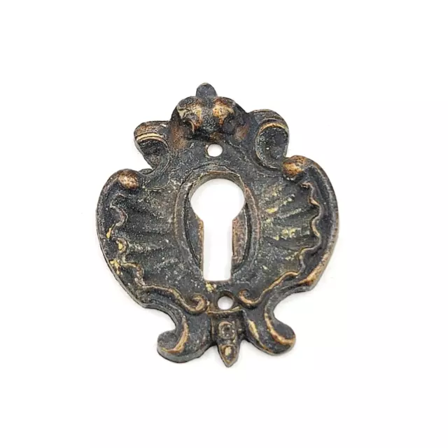 Vintage Brass Ornate Skeleton Key hole Escutcheon 1 3/8" x 1 1/8" SINGLE