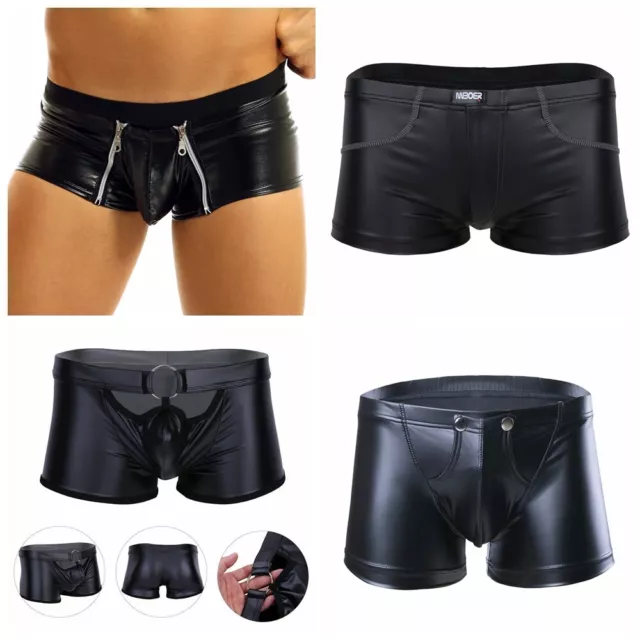 Men's Sexy Lingerie Leather Boxer Briefs Shorts Pants Underpants Club Underwear