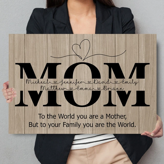 Personalized Mom Sign With Kids Names Canvas Mothers Day Gifts, Customized Name