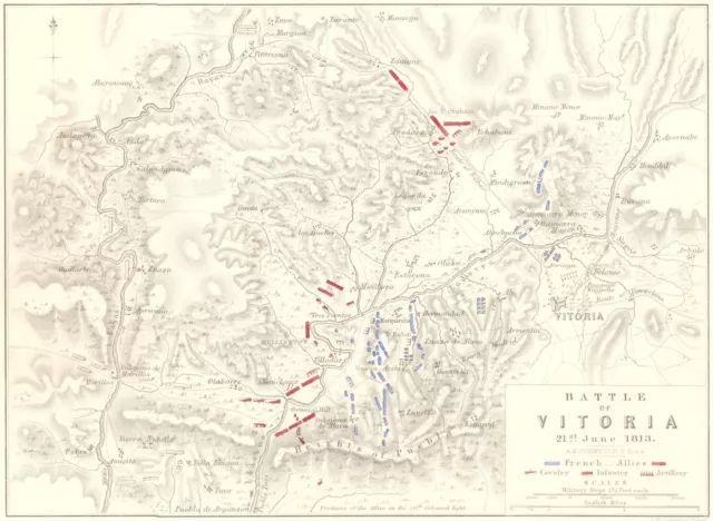 BATTLE OF VITORIA. 21st June 1813. Spain. Napoleonic Wars 1848 old antique map