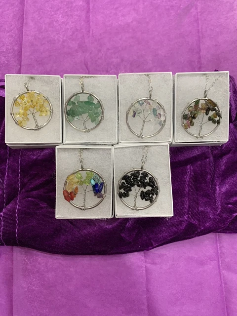 Pendant Necklace Natural Gemstone Tree of Life 7 Chakra Healing Crystal Charm 2