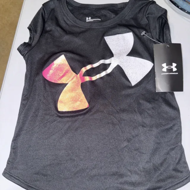 Little Girls Kids Under Armour Shirt Size 4 Glitter Logo NWT