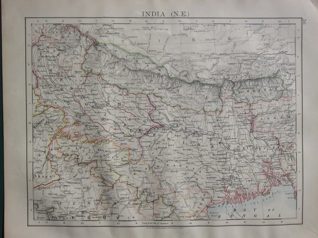 1900 Victorien Carte ~ Inde Nord East ~ Népal Bhoutan Assam Bengale