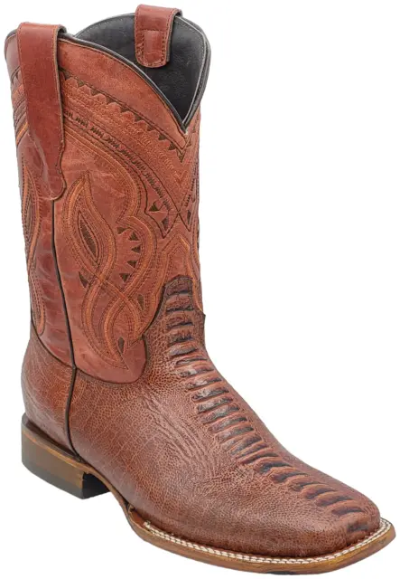 Men Ostrich Leg Leather Handcrafted Western Wide Square Toe Shedron Cowboy Boots