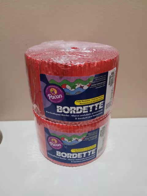 2 Packages Pacon Bordette Pre-Scalloped Border Flame 2.25" × 50 Ft Brand New