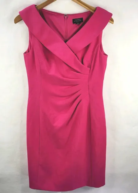Tahari ASL Size 4P Hot Pink Sleeveless Ruched Side Sheath Dress Collar