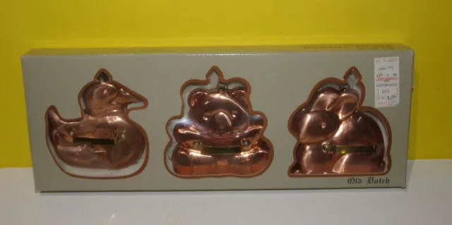 Vintage OLD DUTCH Set of 3 Solid Copper Cookie Mold Cutters with Brass Handles
