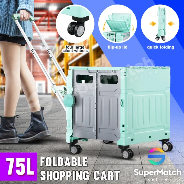 75L Shopping Trolley Cart Luggage Foldable Grocery Storage Rolling Basket Crate